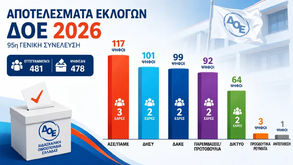 Αποτελέσματα εκλογών ΔΟΕ 2026: Πρώτη δύναμη η ΑΣΕ/ΠΑΜΕ