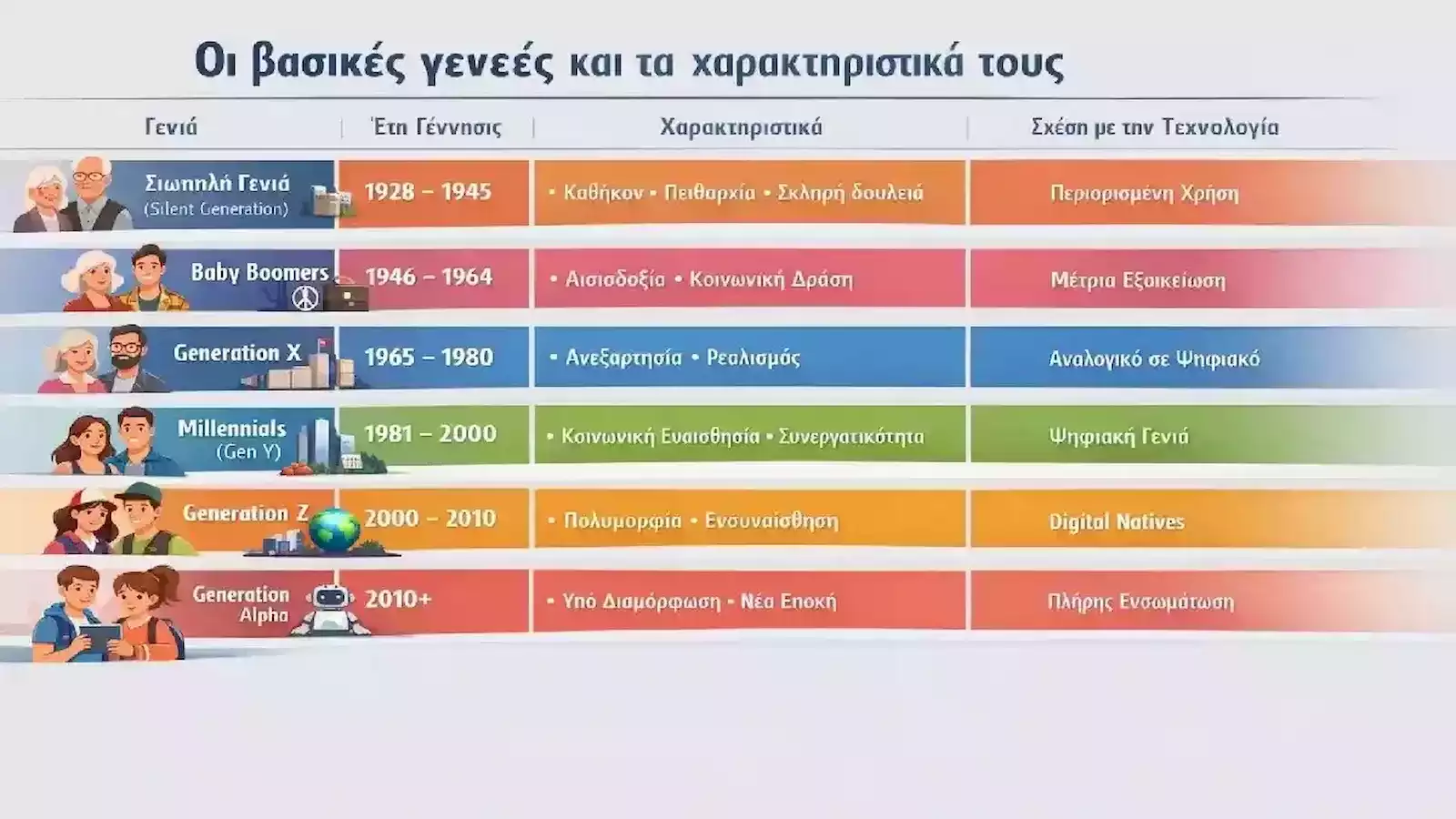 Οι βασικές γενεές και τα χαρακτηριστικά τους